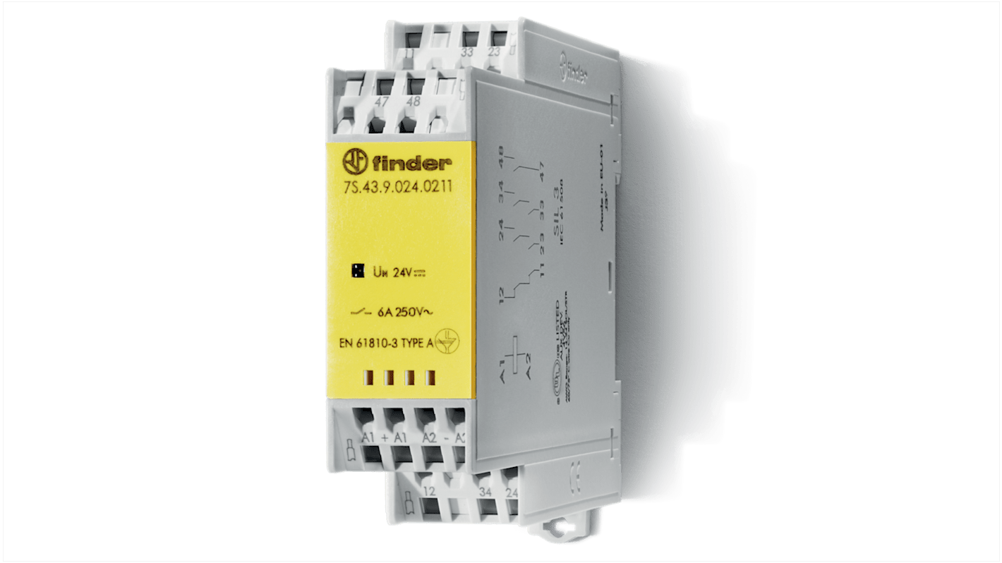 Finder DIN Rail Non-Latching Relay with Guided Contacts , 48V dc Coil, 6A Switching Current, 3P
