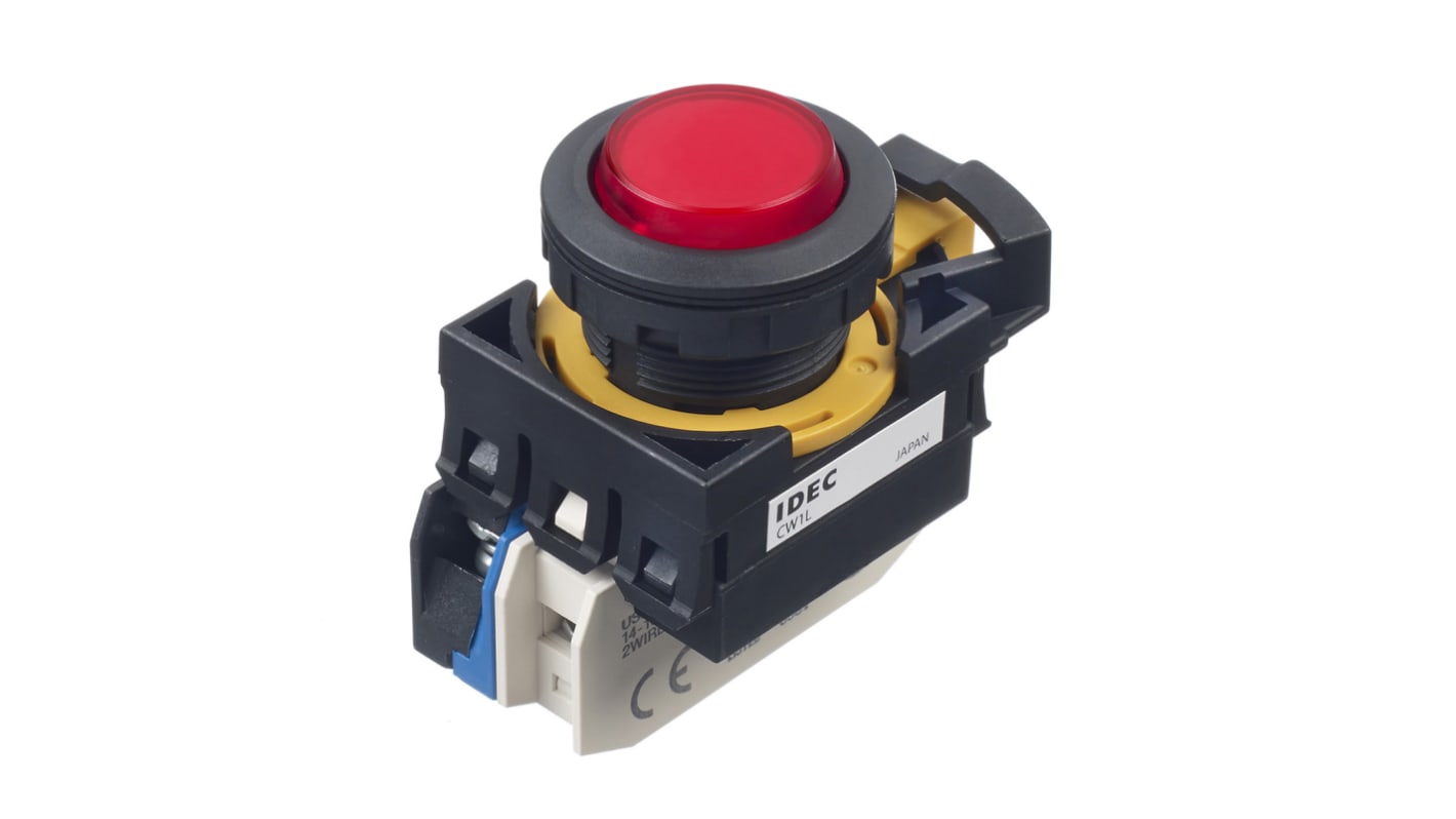 Idec CW Series Illuminated Push Button, Panel Mount, SPST, 22mm Cutout, IP65