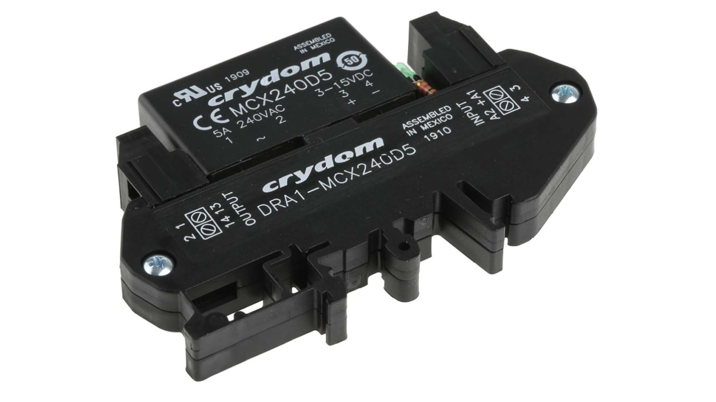 Sensata / Crydom DIN Rail Solid State Interface Relay, 5 A rms Max Load, 280 V ac Max Load, 15 V dc Max Control