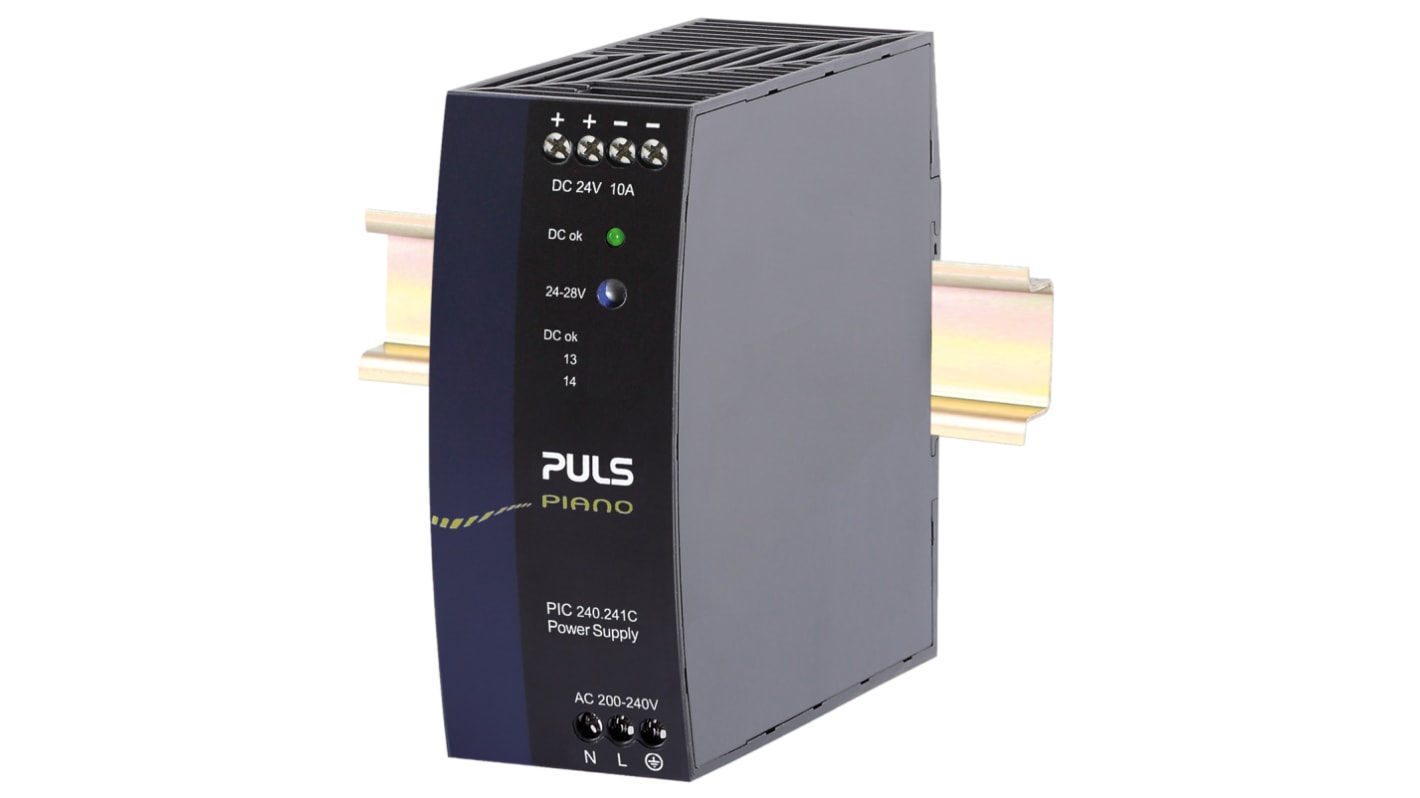 PULS PIANO Switch Mode DIN Rail Power Supply, 230V ac, 24V dc dc Output, 10A Output, 240W