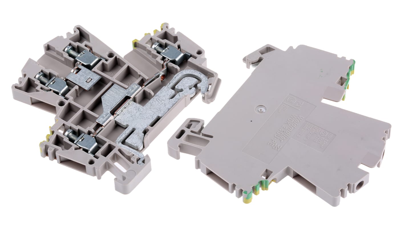 Weidmuller 4-Way WDK 2.5DU-PE Double Deck Earth Terminal Block, 22 → 12 AWG Wire, Screw Down, Wemid Housing