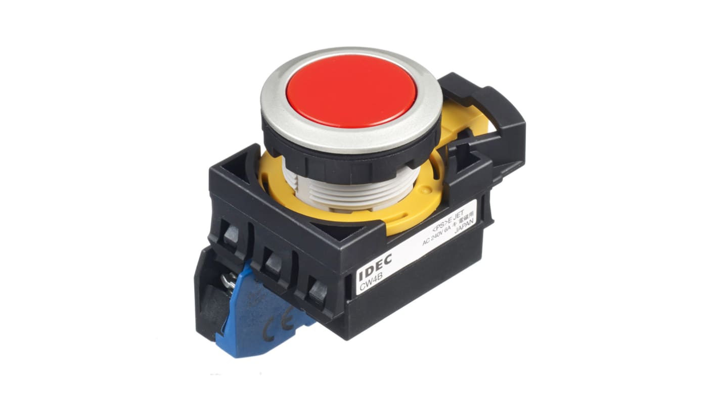 Idec CW Series Illuminated Push Button, Panel Mount, SPST, 22mm Cutout, IP65