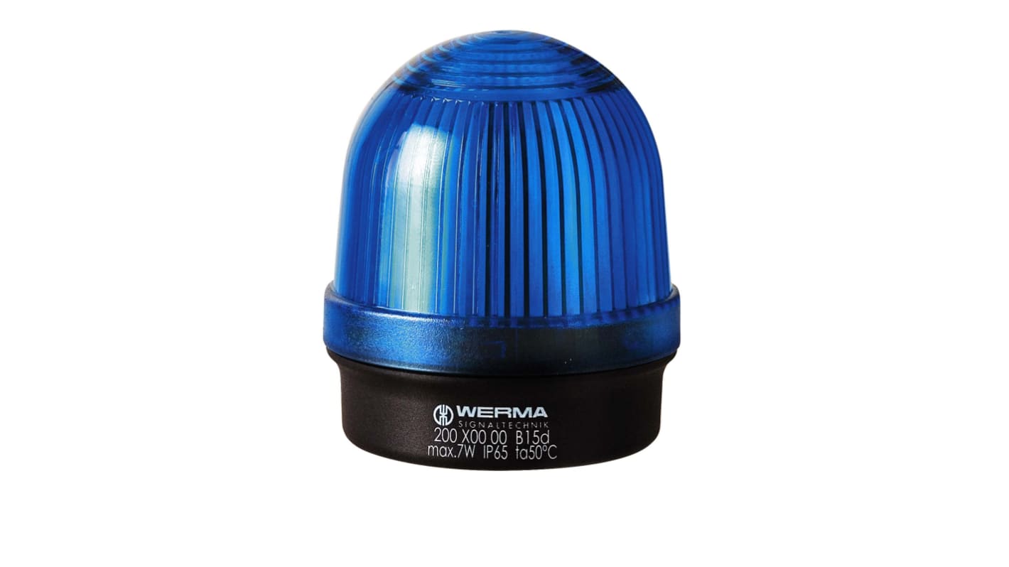 Werma 200 Series Blue Continuous lighting Beacon, 12 → 230 V, Base Mount, Filament Bulb