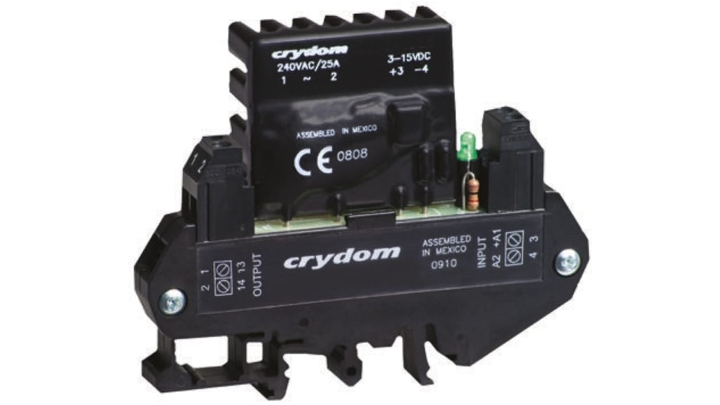 Sensata / Crydom DIN Rail Solid State Interface Relay, 10 A rms Max Load, 280 V ac Max Load, 32 V dc Max Control