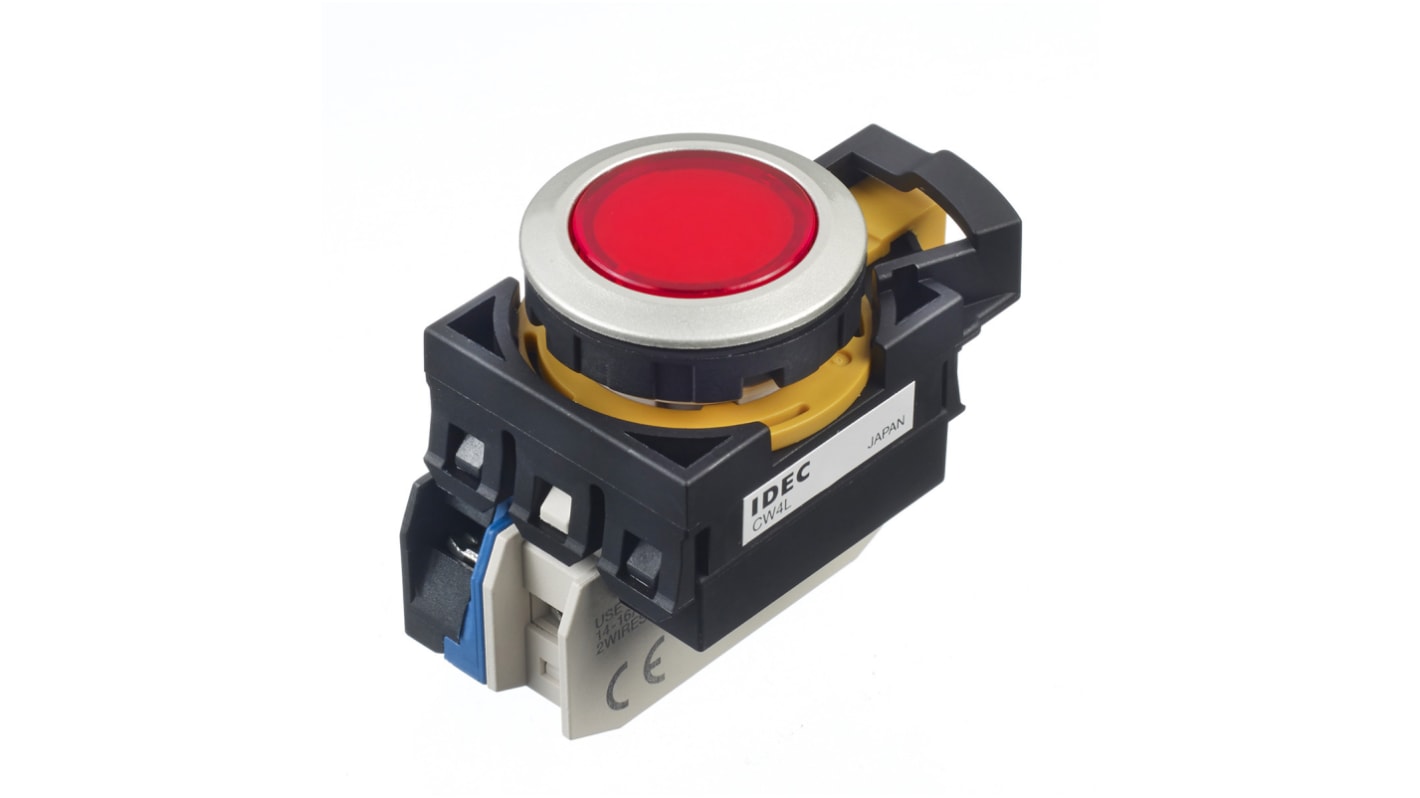 Idec CW Series Illuminated Push Button, Panel Mount, SPST, 22mm Cutout, IP65