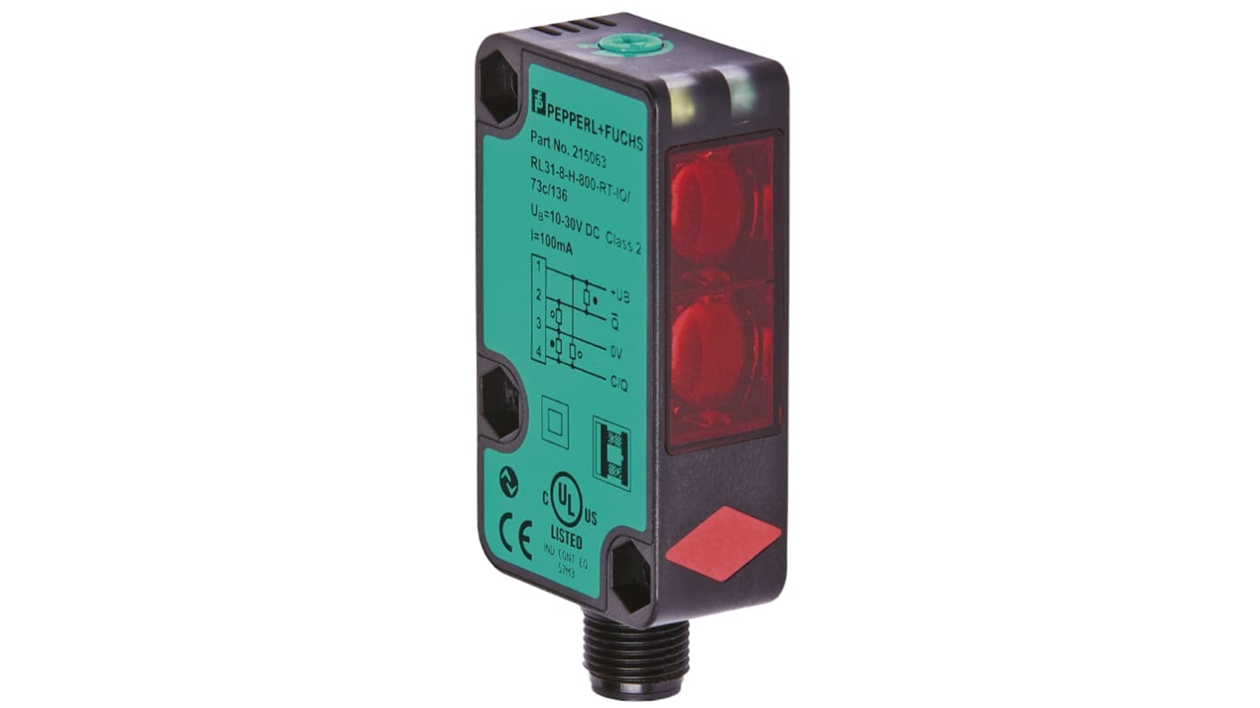 Pepperl + Fuchs Diffuse Photoelectric Sensor, Block Sensor, 1.2 m Detection Range