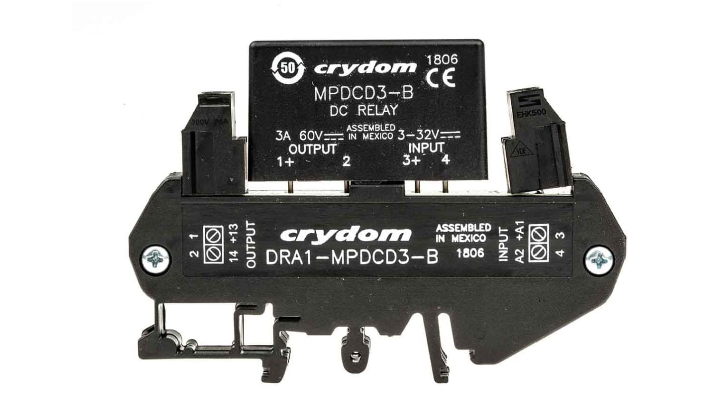 Sensata / Crydom DIN Rail Solid State Interface Relay, 3 A Max Load, 60 V Max Load, 32 V dc Max Control