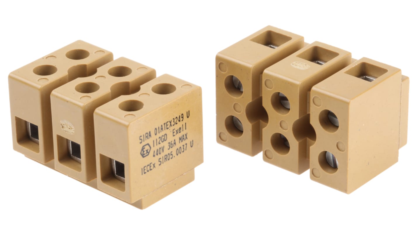 Weidmuller 3-Way Non-Fused Terminal Block, 41A, Screw Terminals, 22 → 10 AWG, Screw