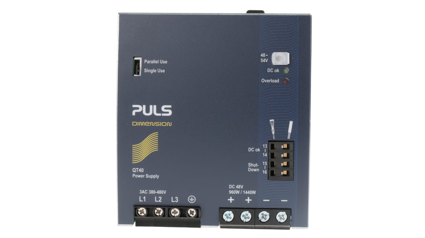 PULS DIMENSION Q Switch Mode DIN Rail Power Supply, 323 → 576 V ac, 450 → 800 V dc, 48V dc, 20A Output,