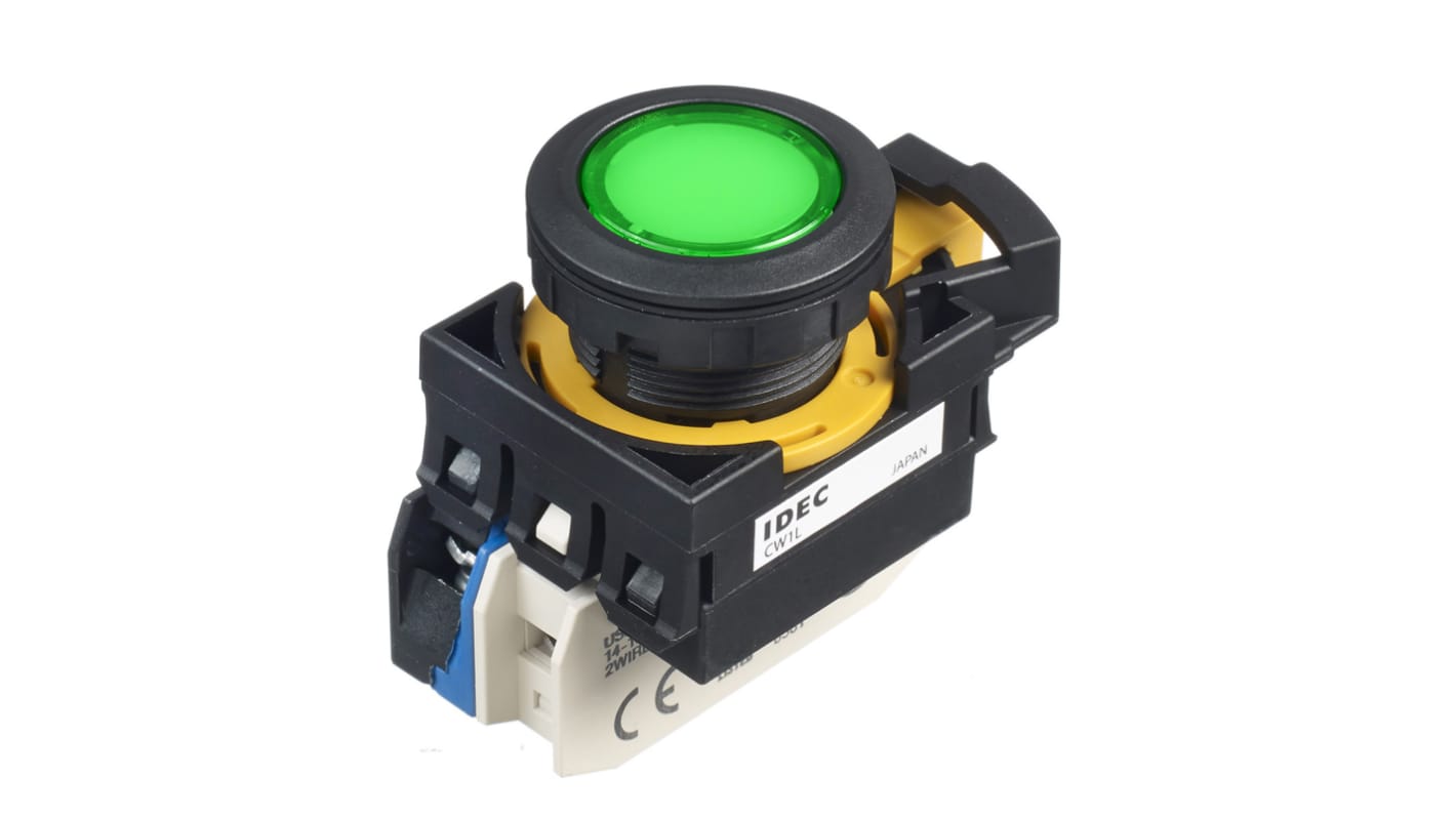 Idec CW Series Illuminated Push Button, Panel Mount, SPST, 22mm Cutout, IP65