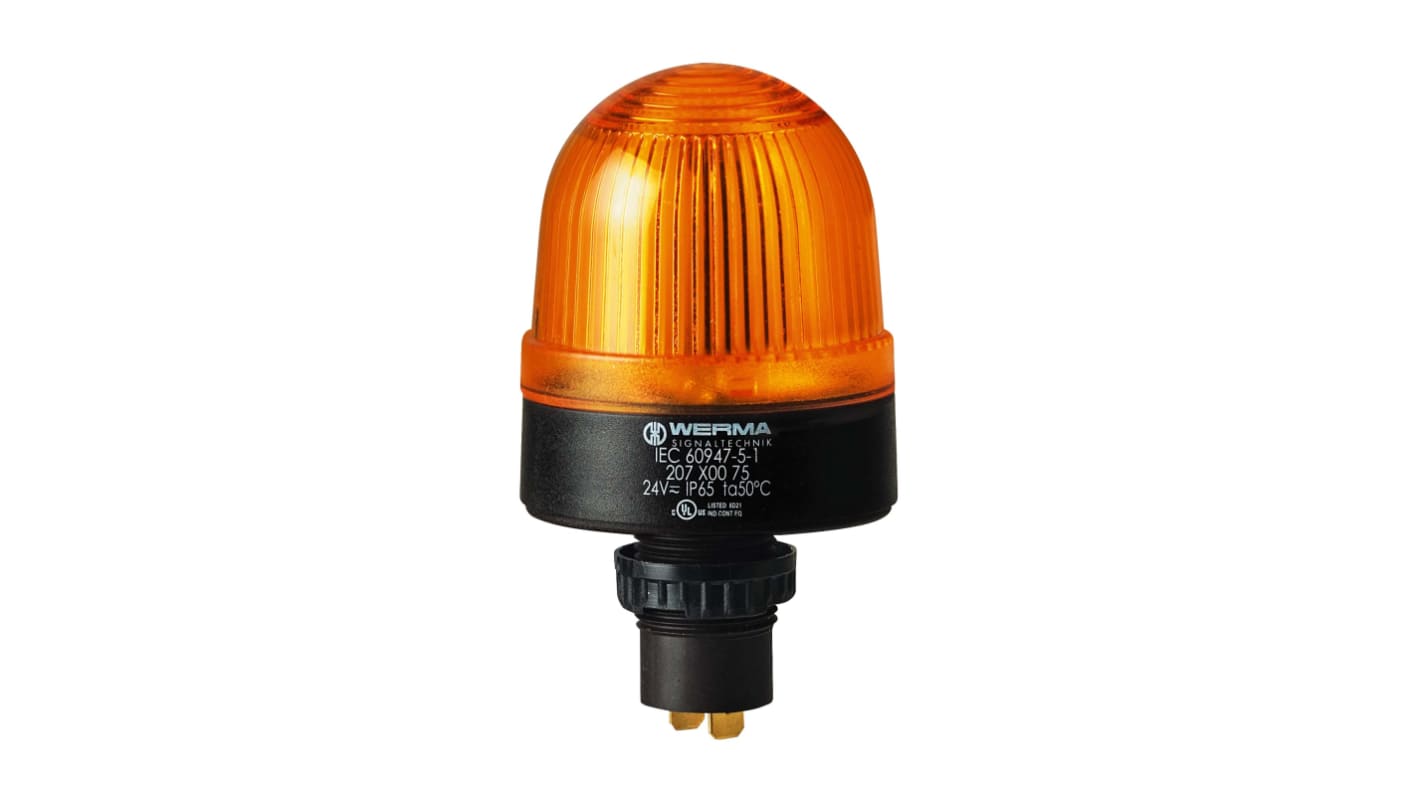 Werma 207 Series Yellow Continuous lighting Beacon, 115 V, Built-in Mounting, LED Bulb